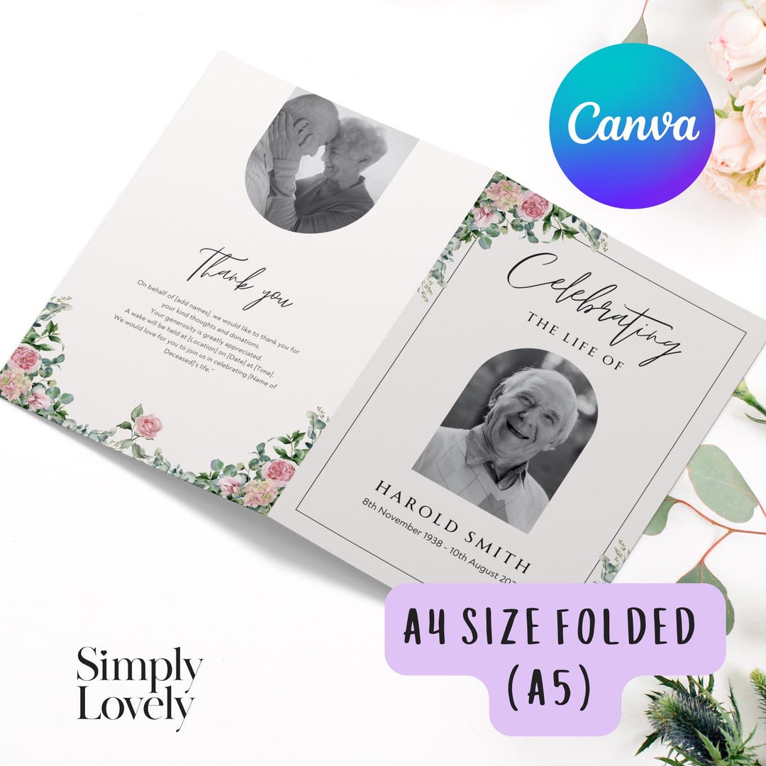 Funeral Foldable Program A4 Template Editable Funeral Program Template, Memorial, Foldable Program ...