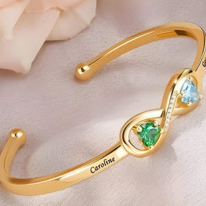 Pulsera personalizada de amor eterno con piedra de nacimiento: personalizada en oro o plata de lujo.