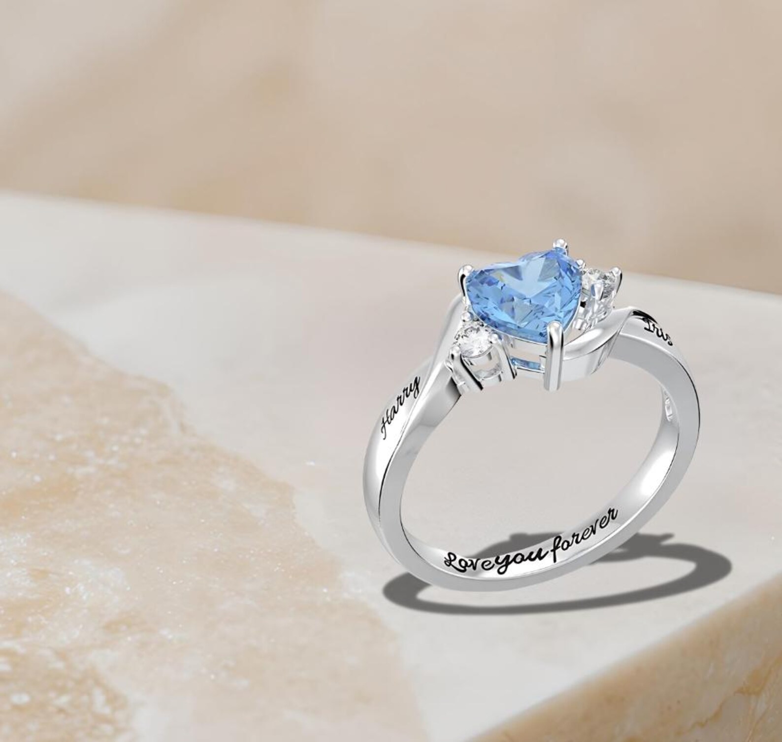 Personalized Heart Stone Promise Ring – Sterling Silver, Engraved Name ...