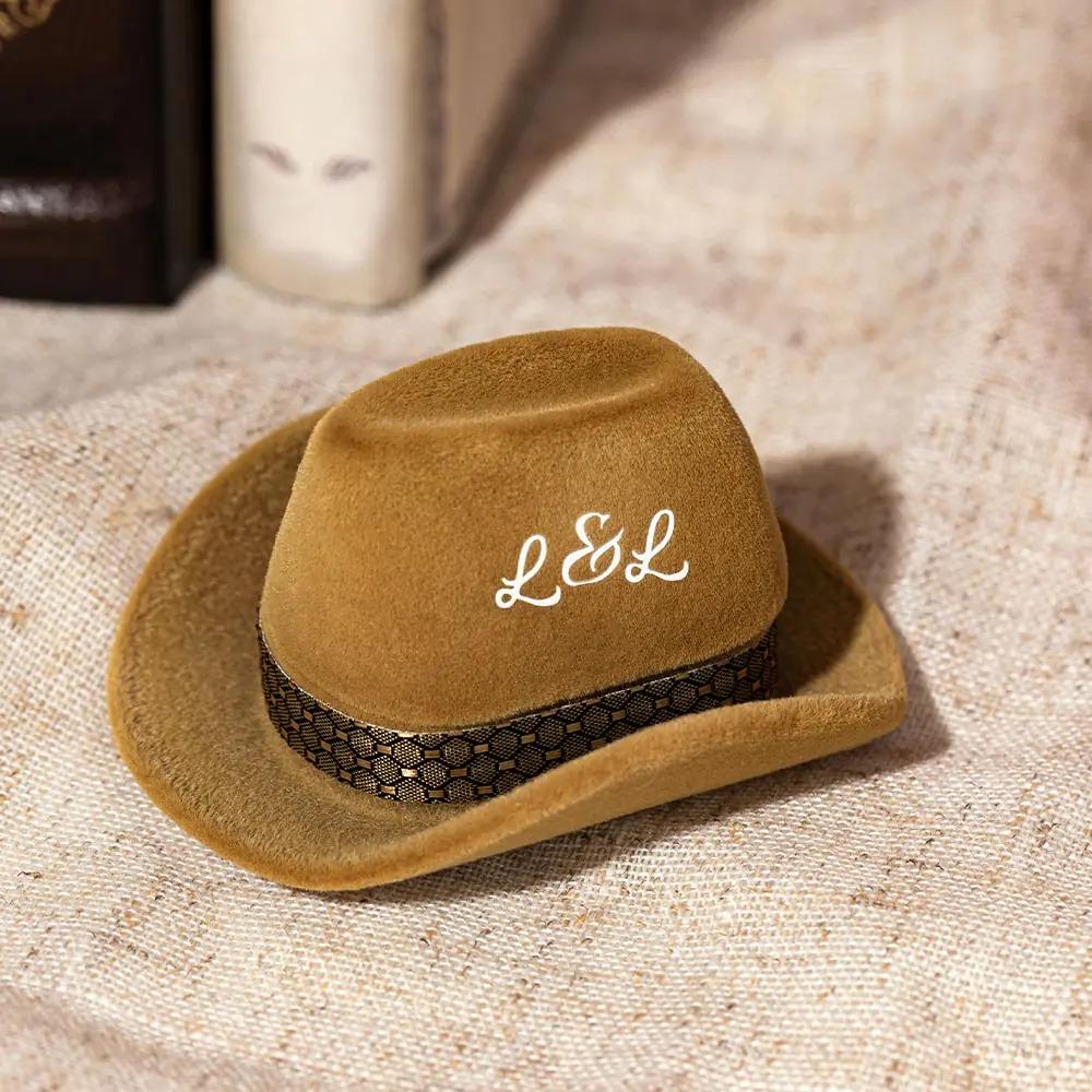 Personalized Cowboy Hat Ring Box, Custom Initial Velvet Jewelry Box, Unique Proposal/Engagement Gift, Funny Cowgirl Wedding Ring Holder