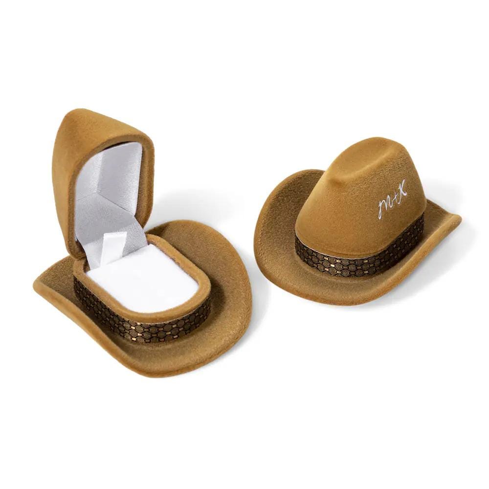 Personalized Cowboy Hat Ring Box, Custom Initial Velvet Jewelry Box, Unique Proposal/Engagement Gift, Funny Cowgirl Wedding Ring Holder
