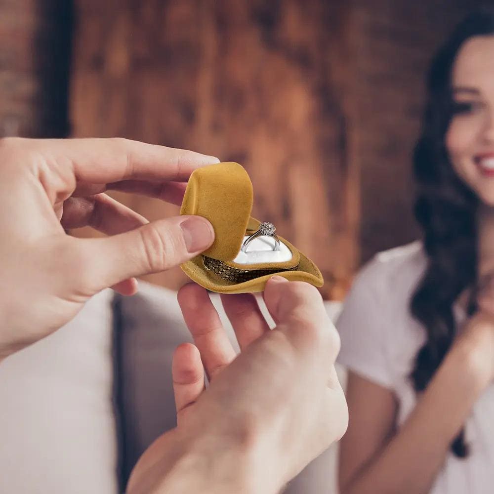 Personalized Cowboy Hat Ring Box, Custom Initial Velvet Jewelry Box, Unique Proposal/Engagement Gift, Funny Cowgirl Wedding Ring Holder
