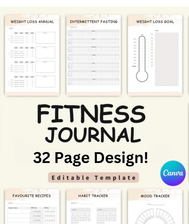 32-page Fitness Journal | Digital Download | Customizable Canva ...