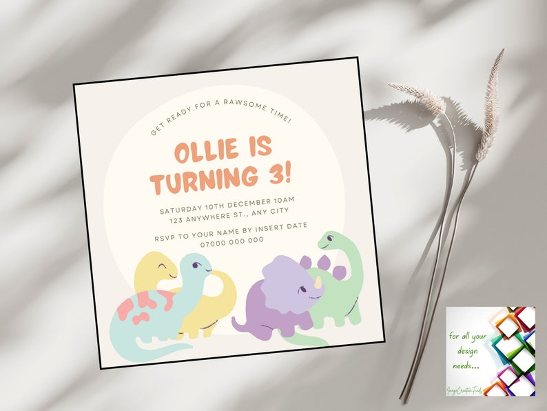 Editable Dinosaur Birthday Invitation | Digital Download | Customizable ...