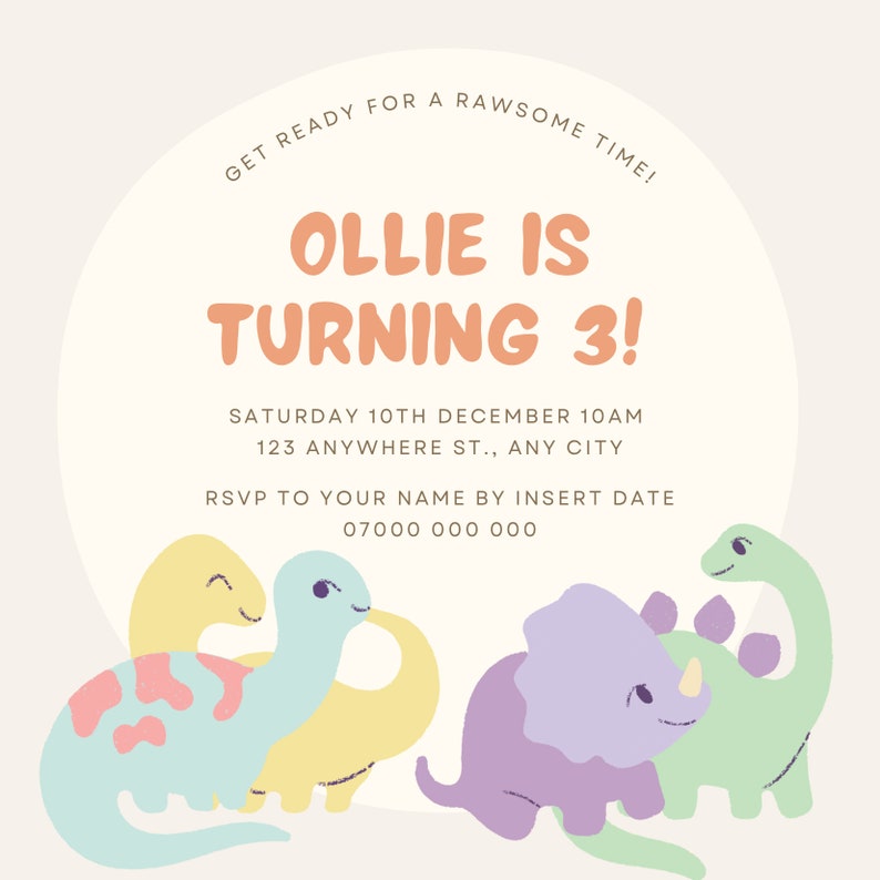 Editable Dinosaur Birthday Invitation | Digital Download | Customizable ...