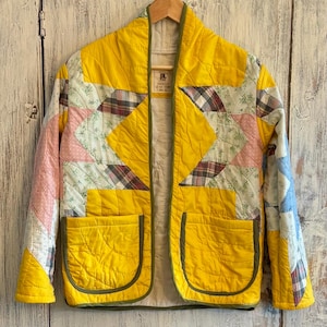 Vintage Quilt Jacket: Patchwork Chore Coat, Size XSmall