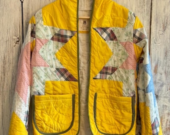 Vintage Quilt Jacket: Patchwork Chore Coat, Size XSmall