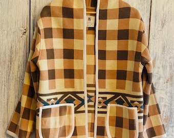 Salvaged Camp Blanket Jacket: Wool Cotton Blend Chore Coat – Vintage Southwest Style