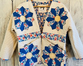Vintage Quilt Jacket; Quilt Coat; Size Small; Patchwork Jacket; Blue