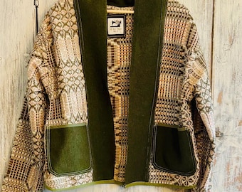 Antique Overshot Coverlet Jacket, Salvaged Wool Linen Chore Coat
