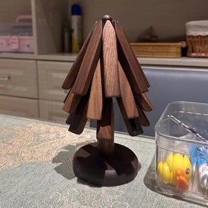 Tree Shaped Wooden Trivets: Coaster Set with Stand