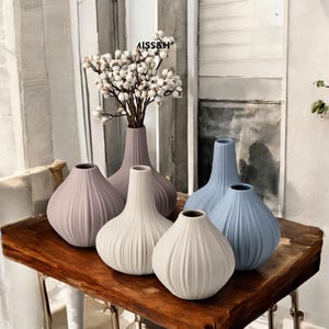 Nordic Style Morandi Color Ceramic Small Vase Dining Table Tabletop Striped Flower Arrangement Modern Home Decoration