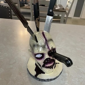 Skull Knife Holder Skull Skeleton Knives Block for Kitchen Shelf Scary Party Decoration Horror