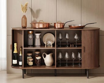 55 Inch Sideboard Buffet Cabinet Storage Sliding Door Adjustable Shelf Modern Coffee Bar