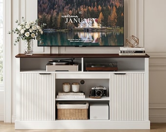 Mid Century TV Stand Fluted Door Entertainment Center Console for 55 60 65 Inch TV