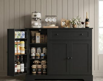 Buffet Cabinet with Storage, Modern Sideboard Buffet Wood Coffee Bar Kitchen Storage Cabinet