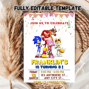 Bearbeitbare Sonic Geburtstagseinladung Vorlage: 5x7 Printable (Digital Download)