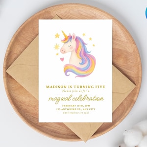 Editable Unicorn Birthday Invitation: Rainbow Pastel Design (Digital Download)