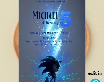 Bewerkbare sjabloon Sonic-verjaardagsuitnodiging: 5 x 7 digitale download