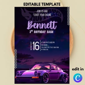 Editable Hot Wheel Birthday Party Invitation Template / Racing Cars Birthday Invitation Template / Gaming Boys and Girls Birthday Party