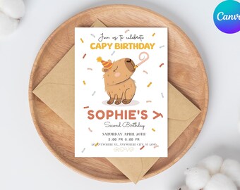 Capybara Birthday Invitation Template for Kids, Cute Capy Themed Party Invite, Editable Canva, Capy Birthday Any Age Celebration Card