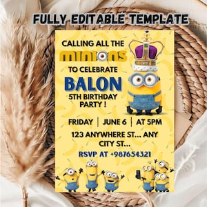 Editable Minions Birthday Party Invitation Template / Minions Party Invitation Template / Printable minions Birthday Party