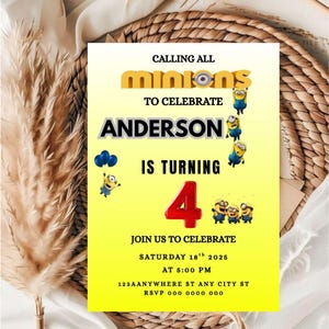 Editable Minion Birthday Invitation Template: 5x7 Printable Card (Digital Download)