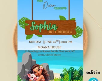 Editable Baby Moana Birthday Invitation Template (Digital Download, 5x7 PDF Print File)