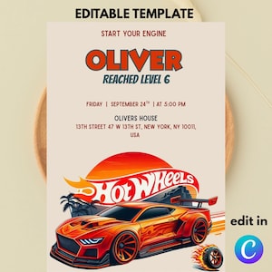 Racing Car Birthday Invitation Template: Editable Canva Design (Digital Download)