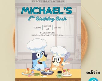 Plantilla de invitación de cumpleaños de Bluey: archivo Canva editable (5x7, descarga digital)