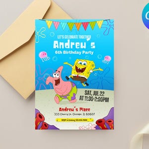 Bearbeitbare Spongebob Geburtstagseinladung Digitale Spongebob Party einladen Spongebob Schwammkopf-Geburtstagsfeier-Einladung Sofortiger Download