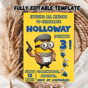 Editable Minions Birthday Invitation Template: 5x7 Printable (Digital Download)