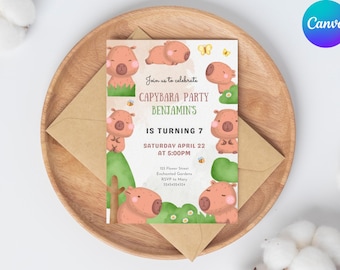 Capybara Birthday Invitation Template for Kids, Cute Capy Themed Party Invite, Editable Canva, Capy Birthday Any Age Celebration Card