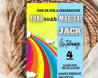 Rainbow Birthday Invitation Template: Editable Canva Design (Digital Download, 5x7 PDF Print)