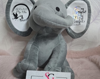 Personalisiertes Elefant,  Baby Geschenk zur Geburt Taufe Geburtstag Plüschtier Geschenk personalisierbar Namen Geburtsdatum Gewicht