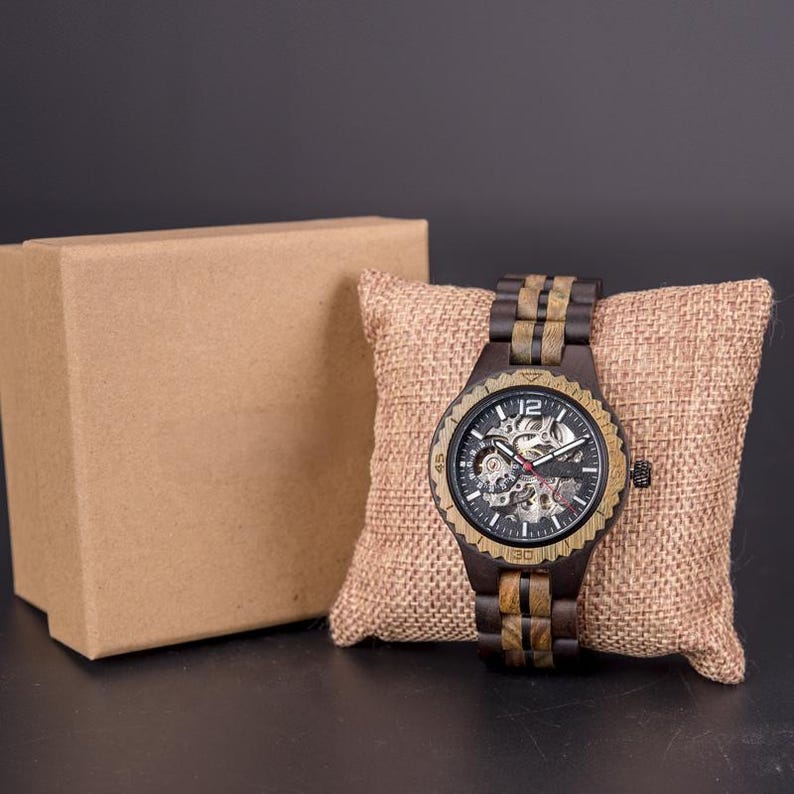 Automatic Engraved Wooden Watch - Self-Winding, Waterproof, Luminous Luxury Timepiece for Men & Women, Couples Gift For Friend Love Husband image 14