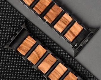 FREE ENGRAVED Men’s Wooden Apple Watch Band – Stainless Steel & Natural Wood Strap | Gift for Him, Birthday or Anniversary