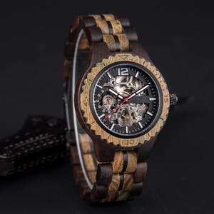 Automatic Engraved Wooden Watch - Self-Winding, Waterproof, Luminous Luxury Timepiece for Men & Women, Couples Gift For Friend Love Husband image 12