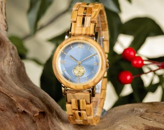 Women’s Wooden Watch Gift for Her, Olive Wood Gold Watch, Minimalist Ladies Watch, Birthday Anniversary Gift, GUDINWOOD