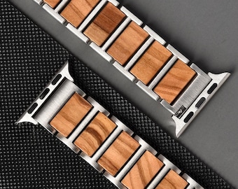 FREE ENGRAVED Men’s Wooden Apple Watch Band – Stainless Steel & Natural Wood Strap | Gift for Him, Birthday or Anniversary