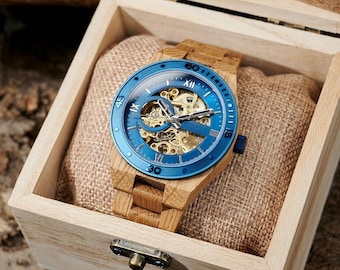 Men’s Tigerwood Mechanical Watch – Engraved Gift for Husband, Dad, or Boyfriend | Luxury Wooden Watch Anniversary