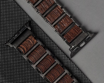 FREE ENGRAVED Men’s Wooden Apple Watch Band – Stainless Steel & Natural Wood Strap | Gift for Him, Birthday or Anniversary