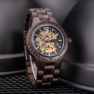 Automatic Engraved Wooden Watch - Self-Winding, Waterproof, Luminous Luxury Timepiece for Men & Women, Couples Gift For Friend Love Husband image 11