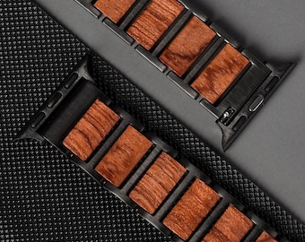 FREE ENGRAVED Men’s Wooden Apple Watch Band – Stainless Steel & Natural Wood Strap | Gift for Him, Birthday or Anniversary