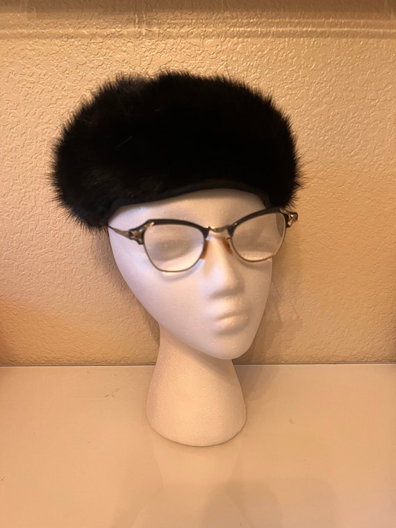 SALE 1960s Black Fur Pillbox Hat