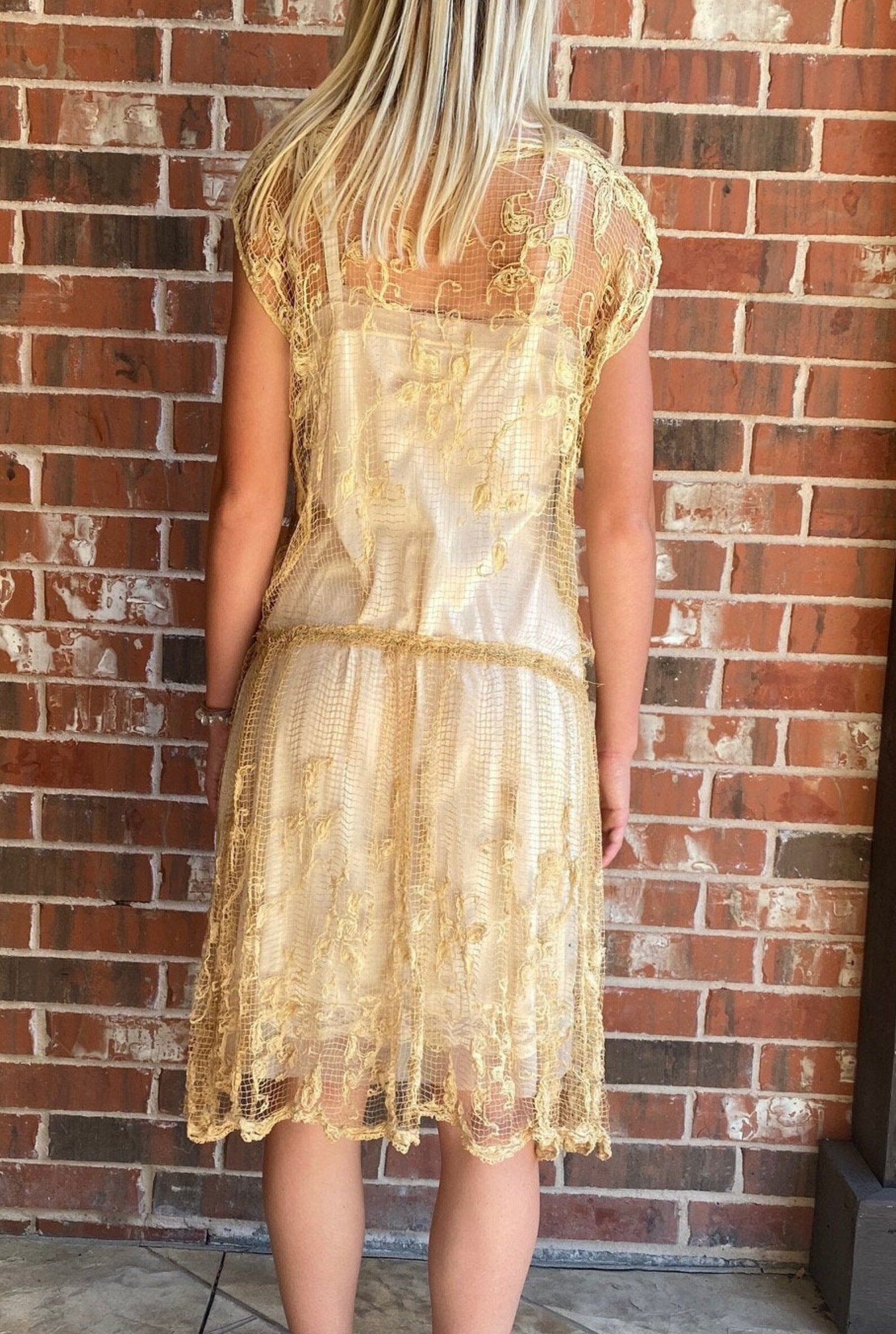 Sale 1920s Ecru Lace Net Darning Dress Filet Lace Delicate Etsy