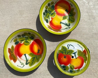 1950s Enamelware Bowls Bright Colorful kitchenware retro decor vintage kitchen chippy Shabby Chic