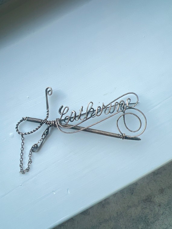 Vintage Catherine name brooch bent wire Pin Handma