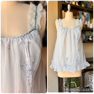 1960’s Baby Blue Lingerie Top Blouse Pajama Summer Sleeveless Babydoll S 60’s 50’s 1950’s