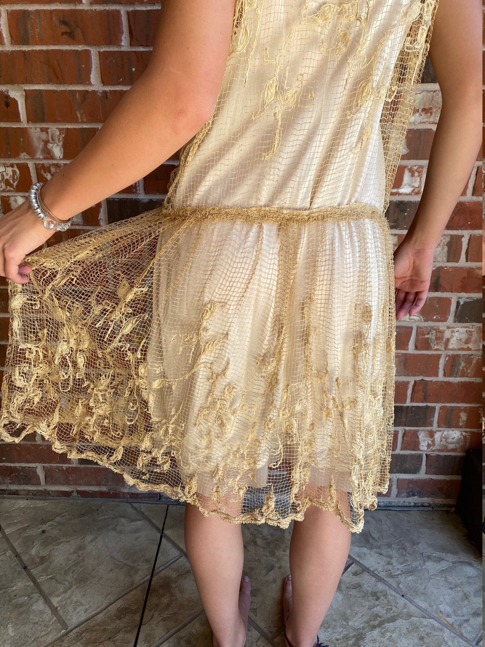 Sale 1920s Ecru Lace Net Darning Dress Filet Lace Delicate Etsy